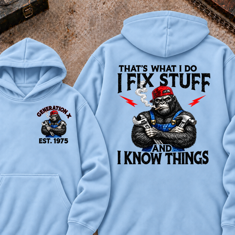EST.Year That's What I Do I Fix Stuff And I Know Things Mechanic Gorilla Hoodie