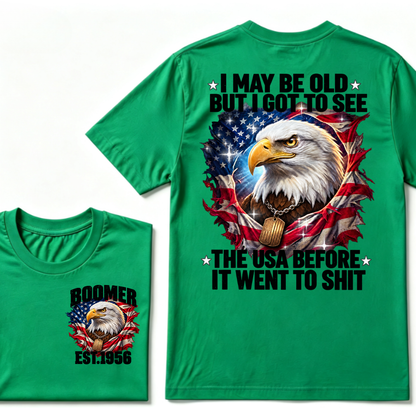 Boomer EST.Year I May Be Old But I Got To See America Longhorn Skull Retro Patriotic Eagle T-shirt