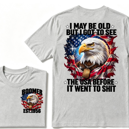 Boomer EST.Year I May Be Old But I Got To See America Longhorn Skull Retro Patriotic Eagle T-shirt