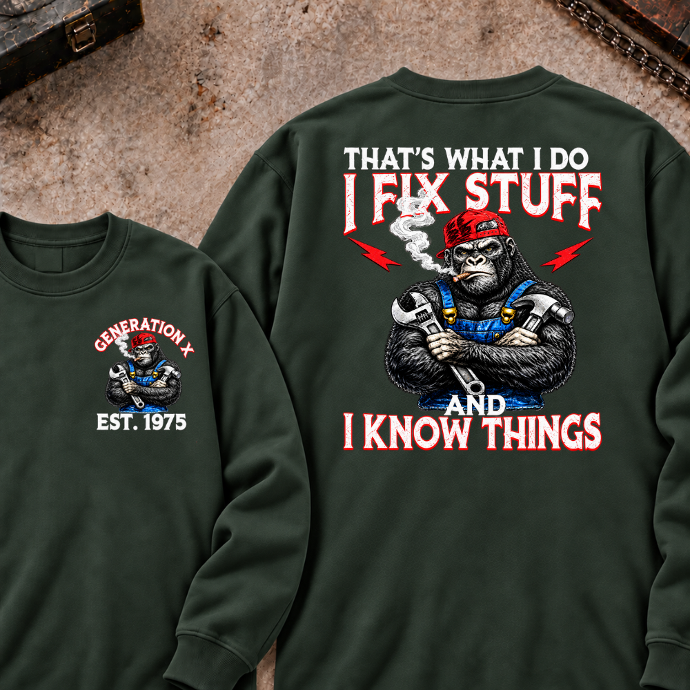 EST.Year That's What I Do I Fix Stuff And I Know Things Mechanic Gorilla Handyman Sweatshirt