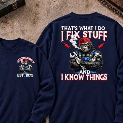 EST.Year That's What I Do I Fix Stuff And I Know Things Mechanic Gorilla Handyman Sweatshirt
