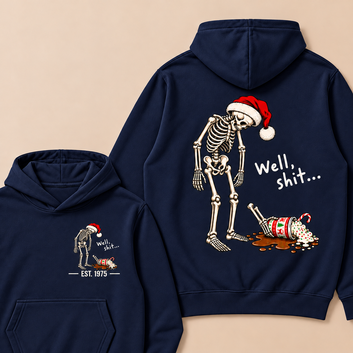 Funny Christmas Skeleton Spilled Drink Hoodie Custom EST.Year