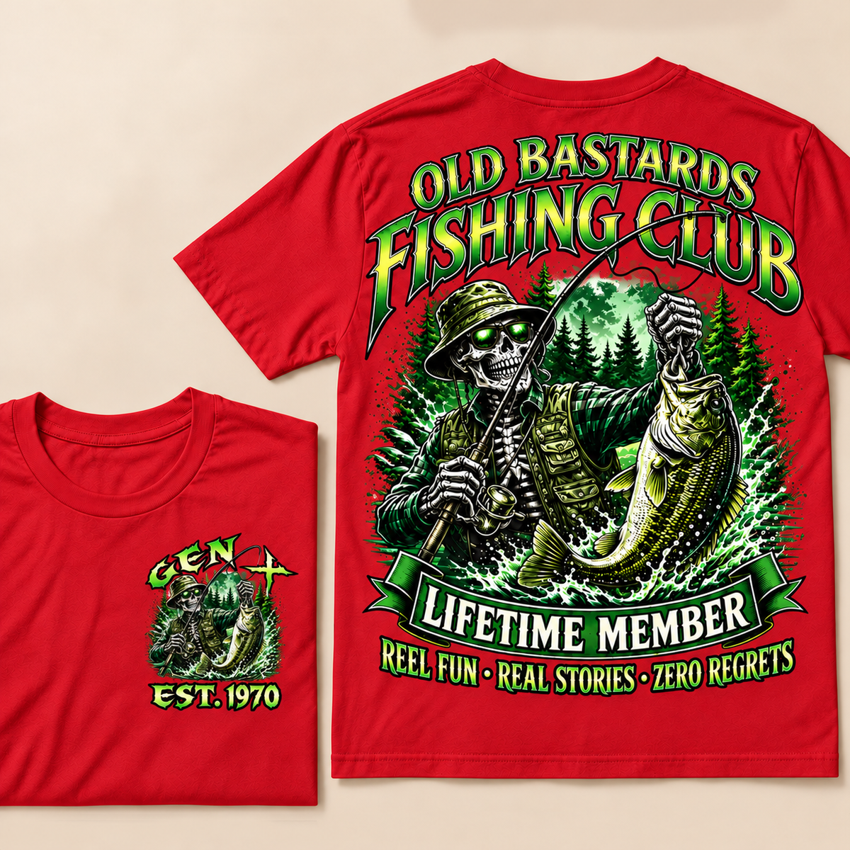 Old Bastards Fishing Club Lifetime Member Reel Fun • Real Stories • Zero Regrets Custom Year T-shirt