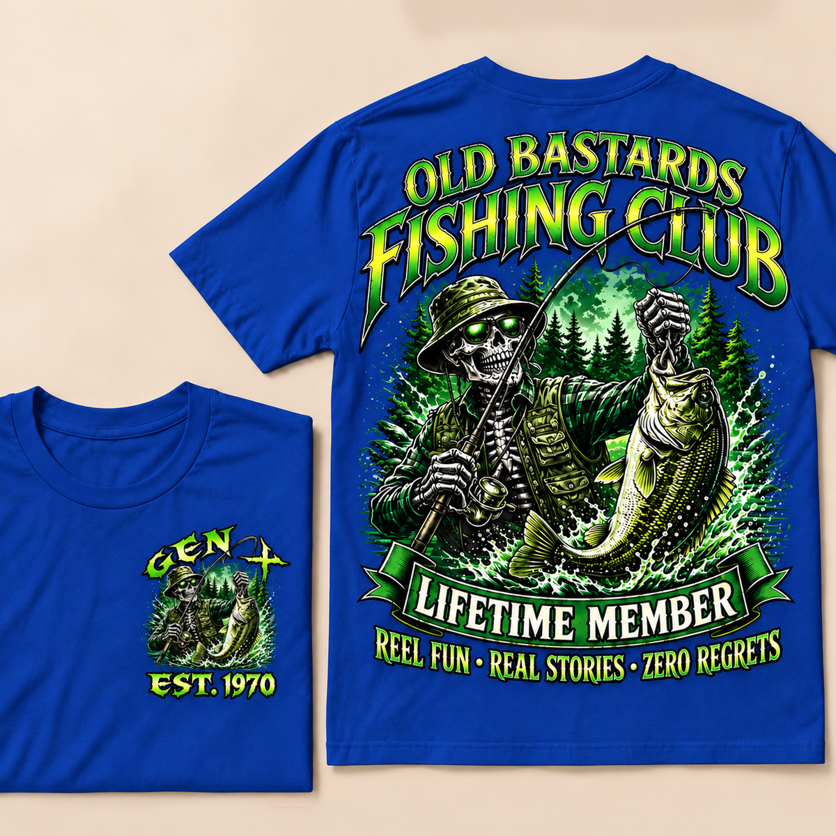 Old Bastards Fishing Club Lifetime Member Reel Fun • Real Stories • Zero Regrets Custom Year T-shirt