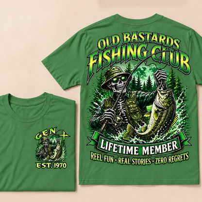 Old Bastards Fishing Club Lifetime Member Reel Fun • Real Stories • Zero Regrets Custom Year T-shirt