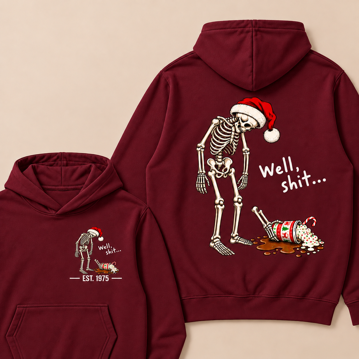 Funny Christmas Skeleton Spilled Drink Hoodie Custom EST.Year