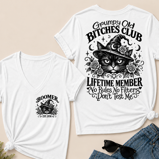 Grumpy Old Bitches Club Lifetime Member Don't Try Me Custom Your Year  V‑Neck T‑Shirt