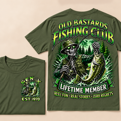 Old Bastards Fishing Club Lifetime Member Reel Fun • Real Stories • Zero Regrets Custom Year T-shirt