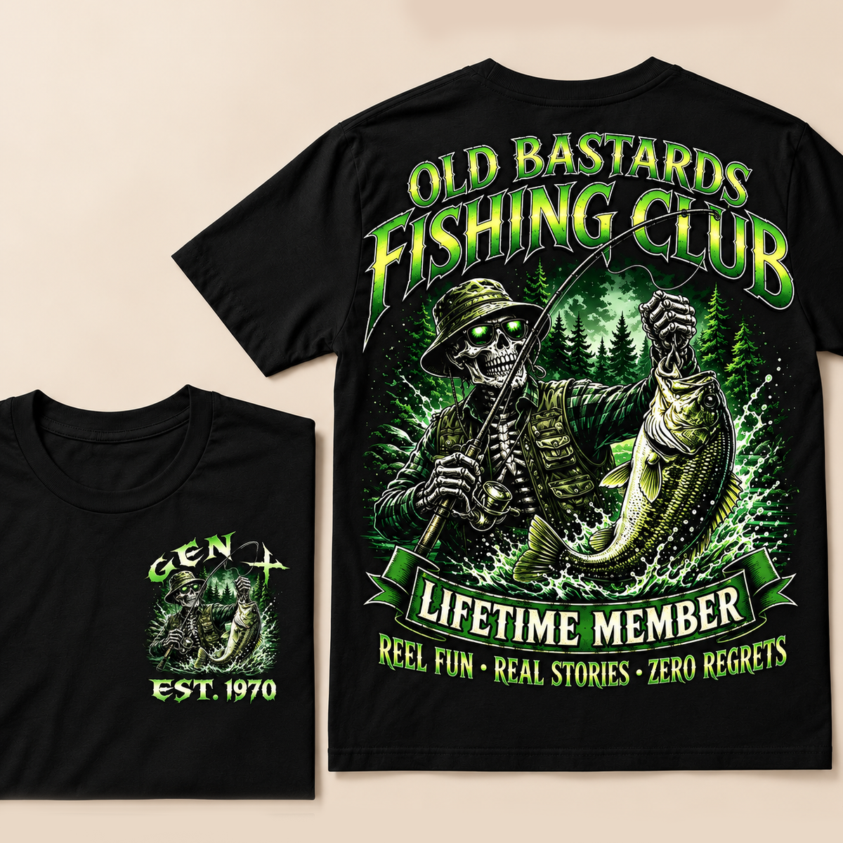 Old Bastards Fishing Club Lifetime Member Reel Fun • Real Stories • Zero Regrets Custom Year T-shirt