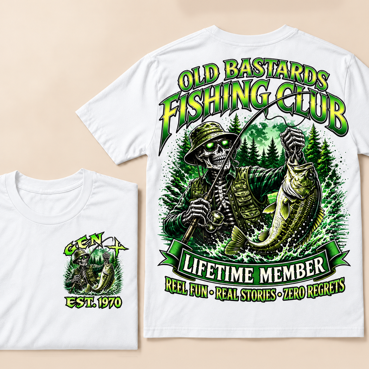 Old Bastards Fishing Club Lifetime Member Reel Fun • Real Stories • Zero Regrets Custom Year T-shirt