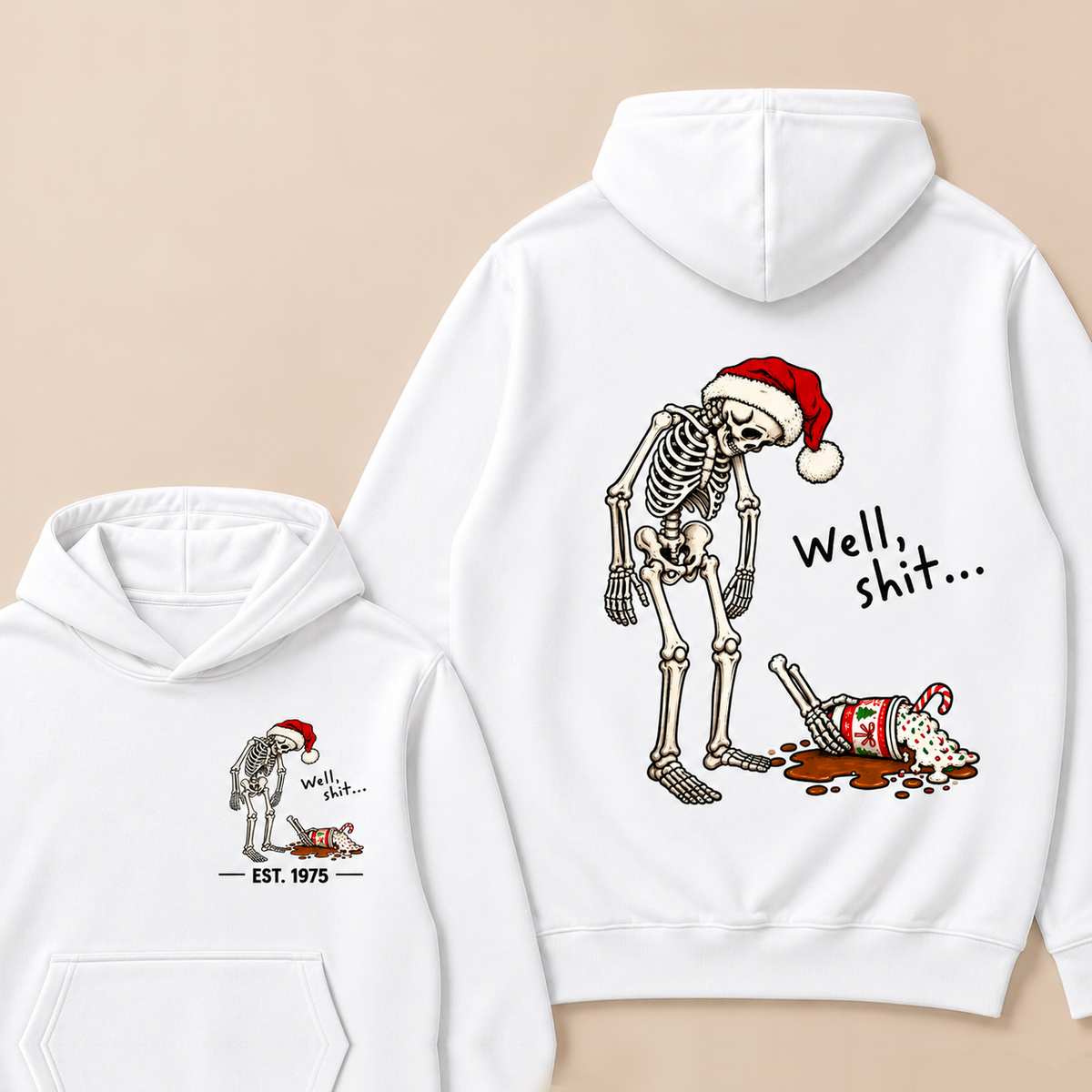 Funny Christmas Skeleton Spilled Drink Hoodie Custom EST.Year