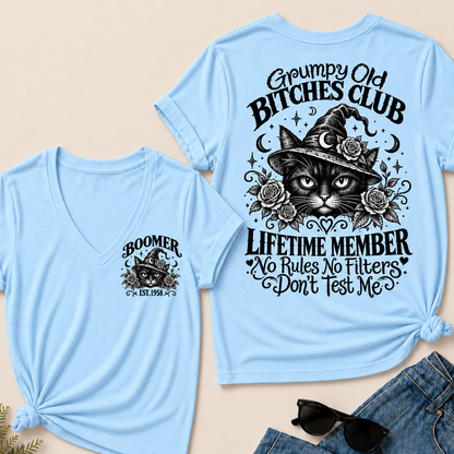 Grumpy Old Bitches Club Lifetime Member Don't Try Me Custom Your Year  V‑Neck T‑Shirt