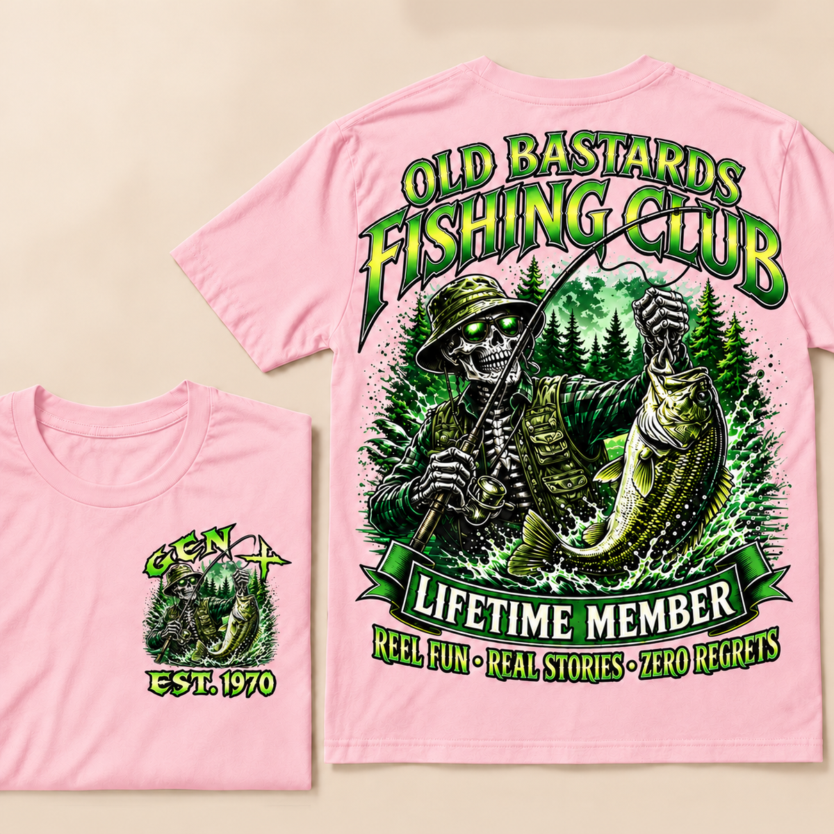 Old Bastards Fishing Club Lifetime Member Reel Fun • Real Stories • Zero Regrets Custom Year T-shirt