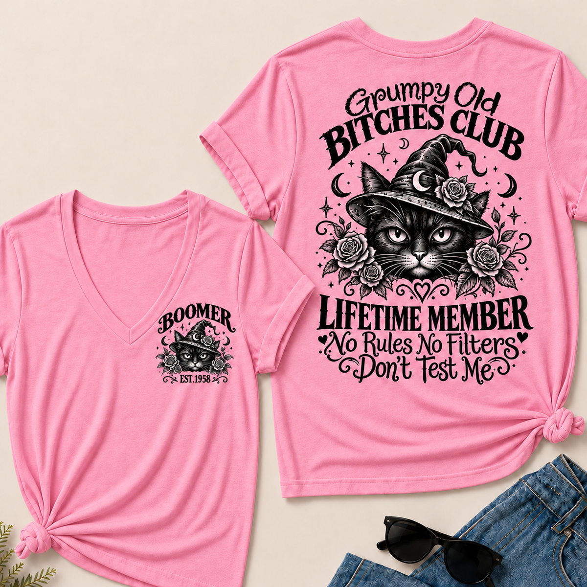 Grumpy Old Bitches Club Lifetime Member Don't Try Me Custom Your Year  V‑Neck T‑Shirt