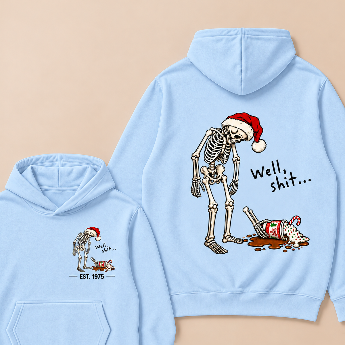 Funny Christmas Skeleton Spilled Drink Hoodie Custom EST.Year
