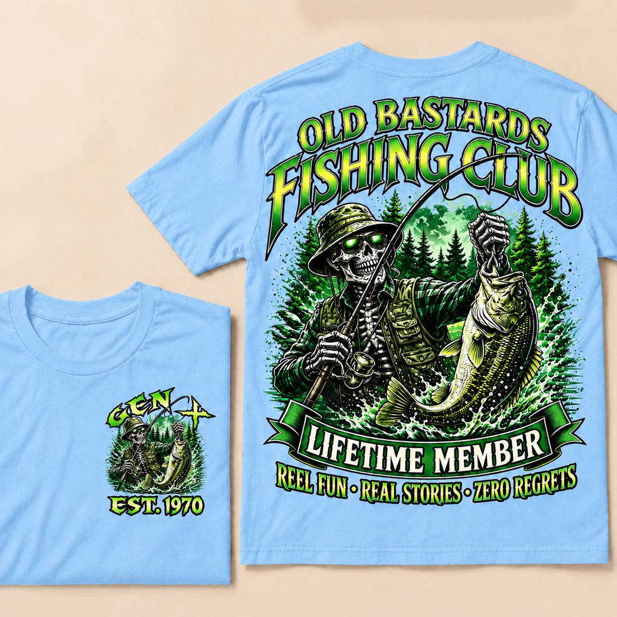 Old Bastards Fishing Club Lifetime Member Reel Fun • Real Stories • Zero Regrets Custom Year T-shirt
