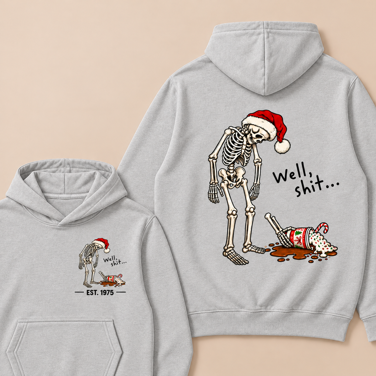 Funny Christmas Skeleton Spilled Drink Hoodie Custom EST.Year