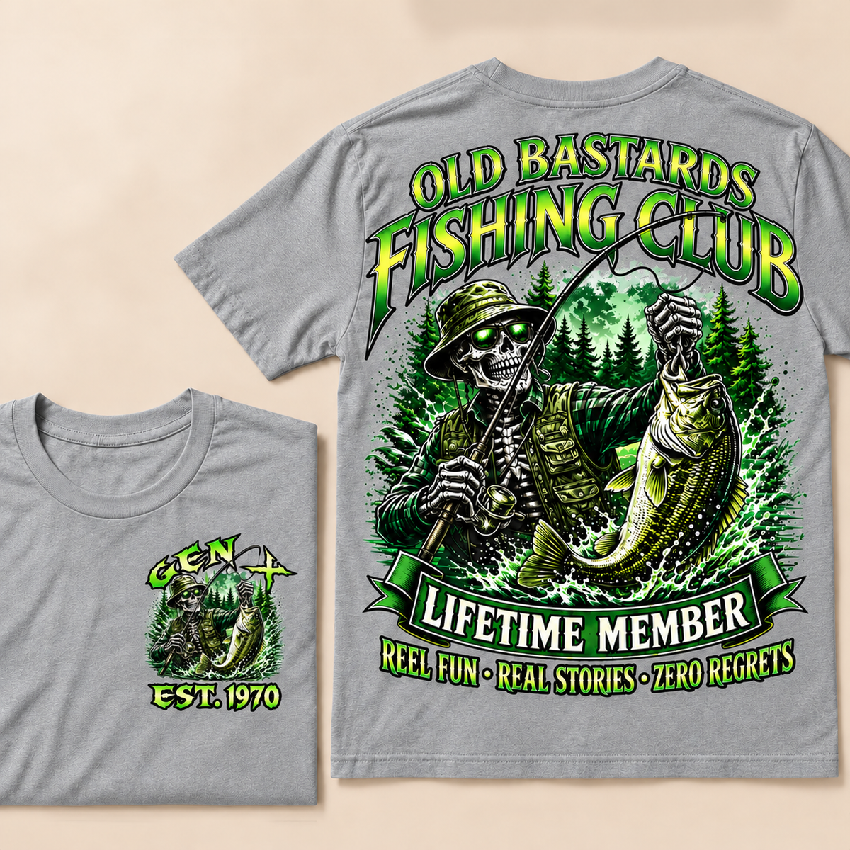 Old Bastards Fishing Club Lifetime Member Reel Fun • Real Stories • Zero Regrets Custom Year T-shirt