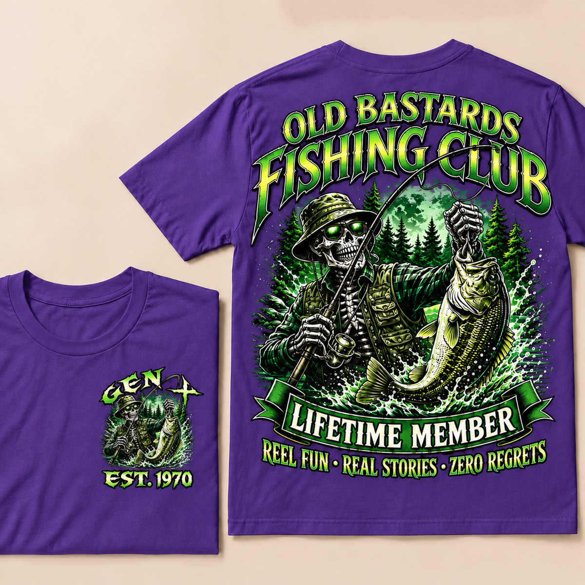Old Bastards Fishing Club Lifetime Member Reel Fun • Real Stories • Zero Regrets Custom Year T-shirt