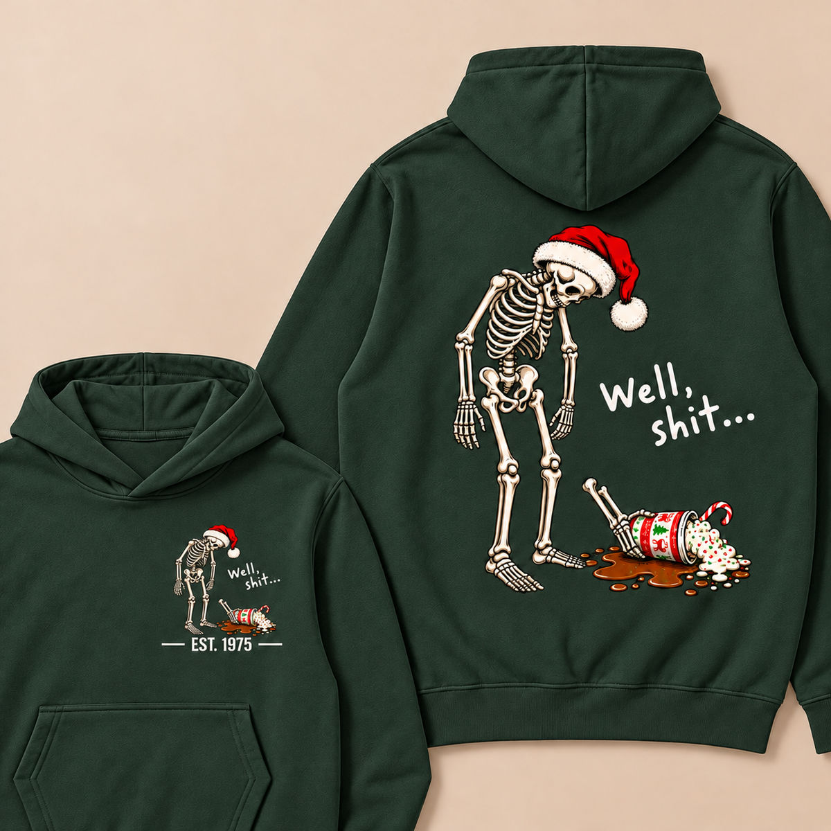 Funny Christmas Skeleton Spilled Drink Hoodie Custom EST.Year