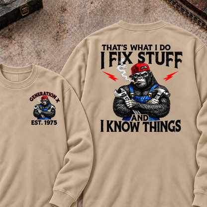 EST.Year That's What I Do I Fix Stuff And I Know Things Mechanic Gorilla Handyman Sweatshirt