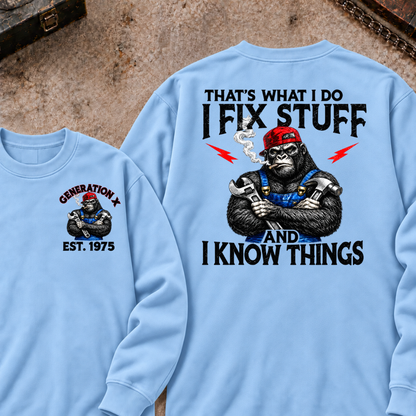 EST.Year That's What I Do I Fix Stuff And I Know Things Mechanic Gorilla Handyman Sweatshirt