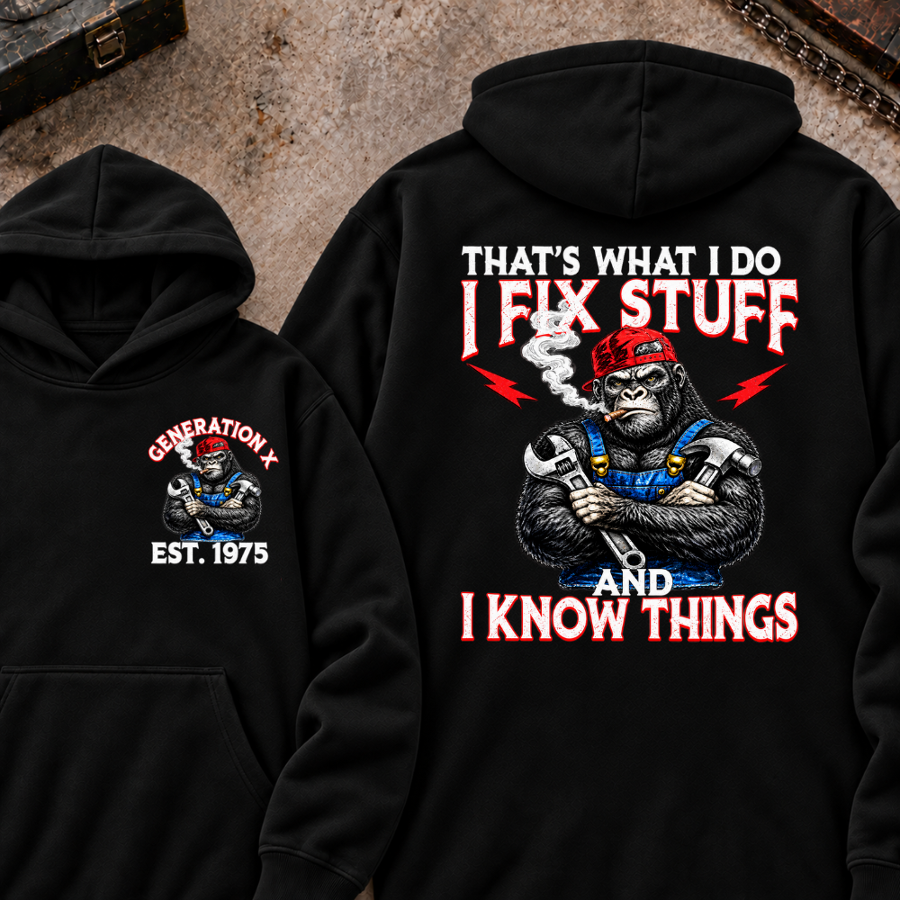 EST.Year That's What I Do I Fix Stuff And I Know Things Mechanic Gorilla Hoodie