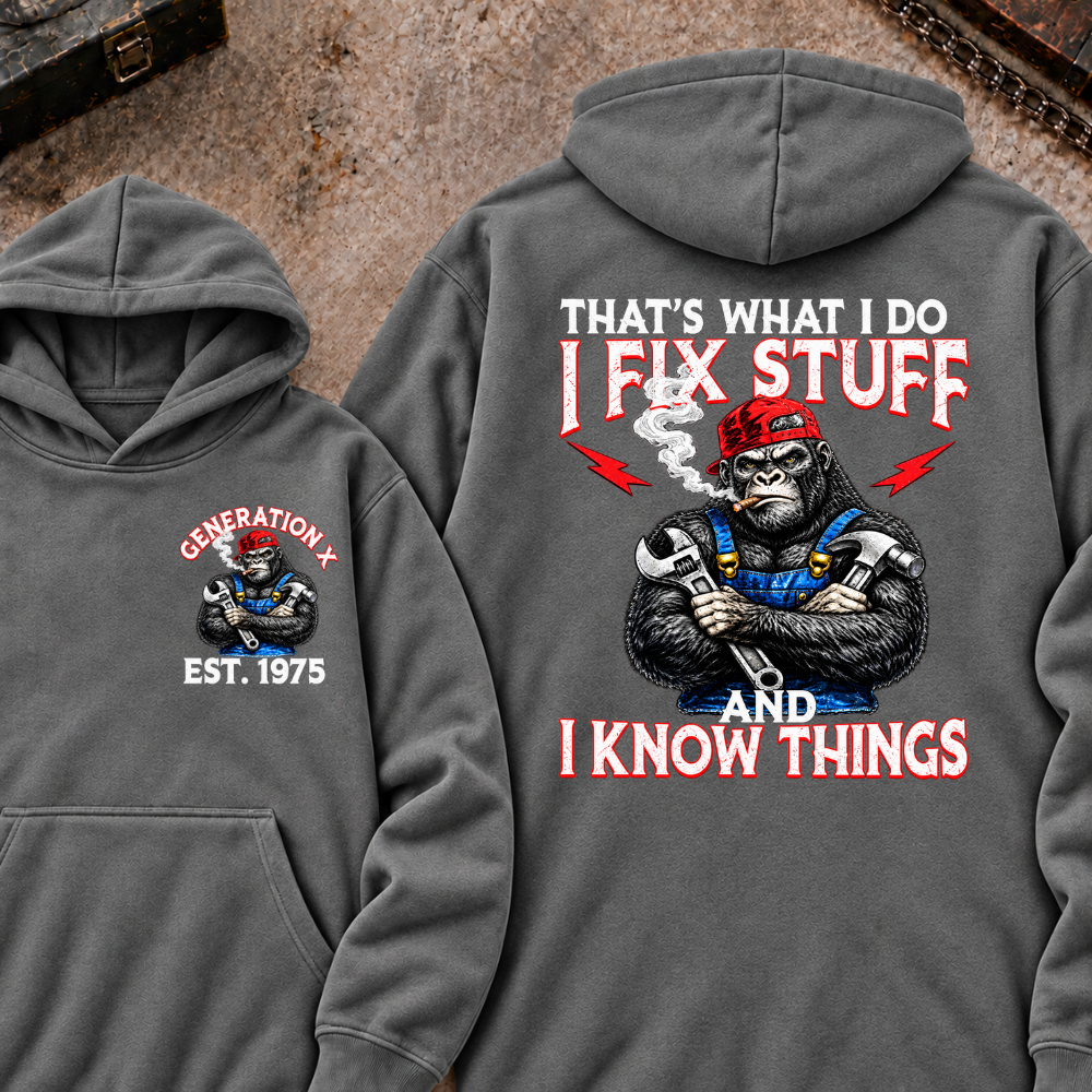 EST.Year That's What I Do I Fix Stuff And I Know Things Mechanic Gorilla Hoodie