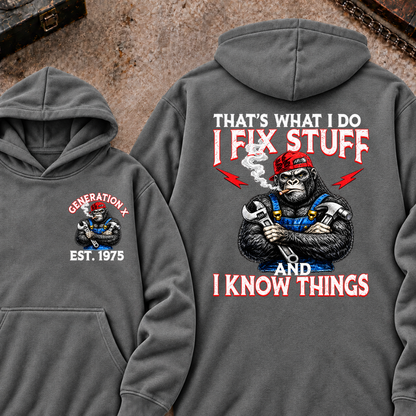 EST.Year That's What I Do I Fix Stuff And I Know Things Mechanic Gorilla Hoodie