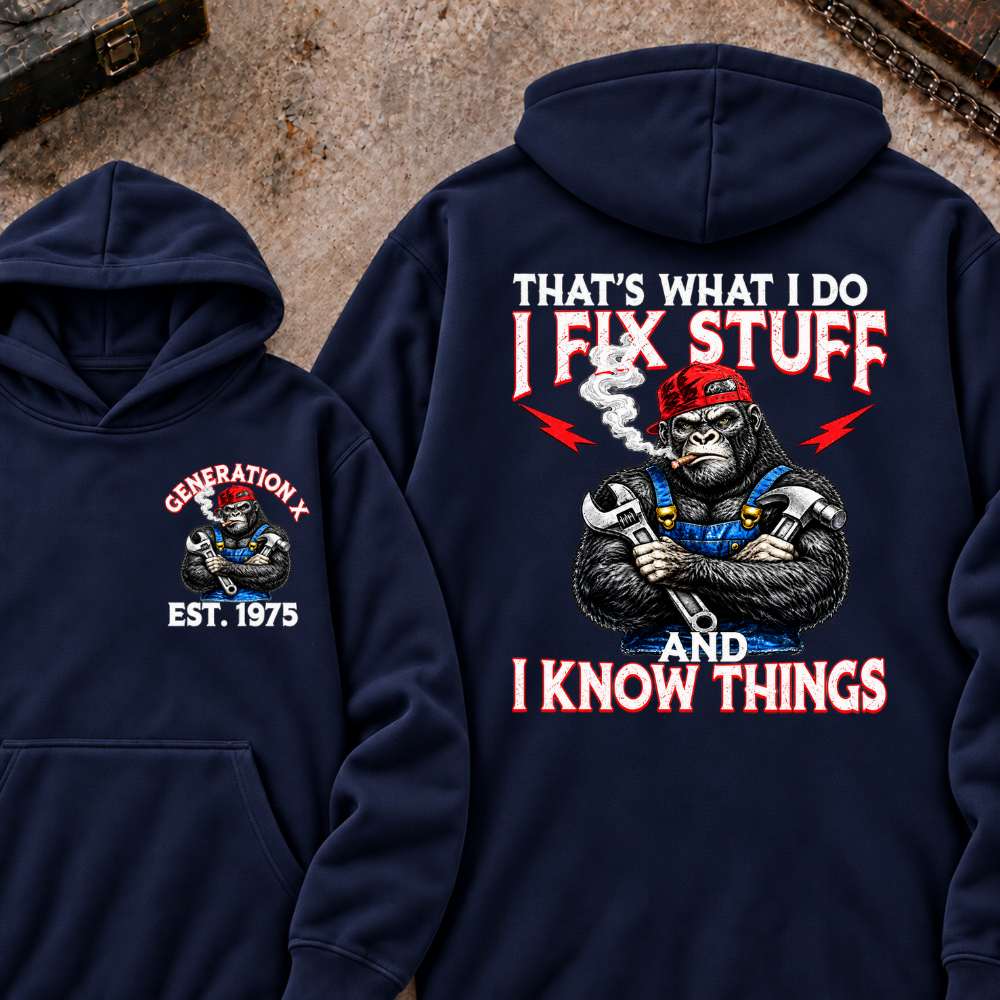 EST.Year That's What I Do I Fix Stuff And I Know Things Mechanic Gorilla Hoodie