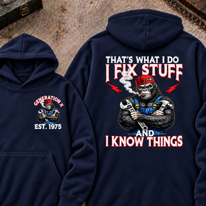 EST.Year That's What I Do I Fix Stuff And I Know Things Mechanic Gorilla Hoodie