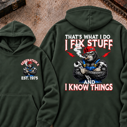 EST.Year That's What I Do I Fix Stuff And I Know Things Mechanic Gorilla Hoodie