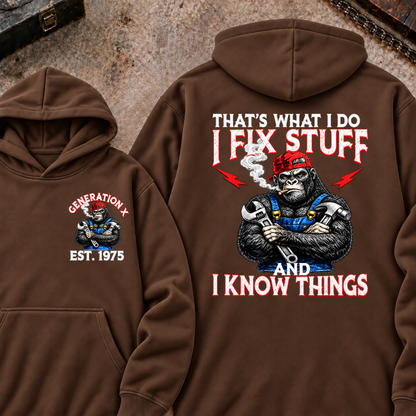 EST.Year That's What I Do I Fix Stuff And I Know Things Mechanic Gorilla Hoodie