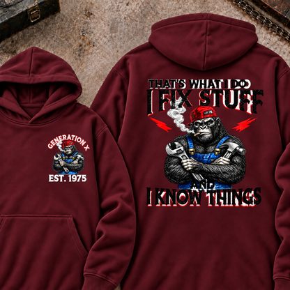 EST.Year That's What I Do I Fix Stuff And I Know Things Mechanic Gorilla Hoodie