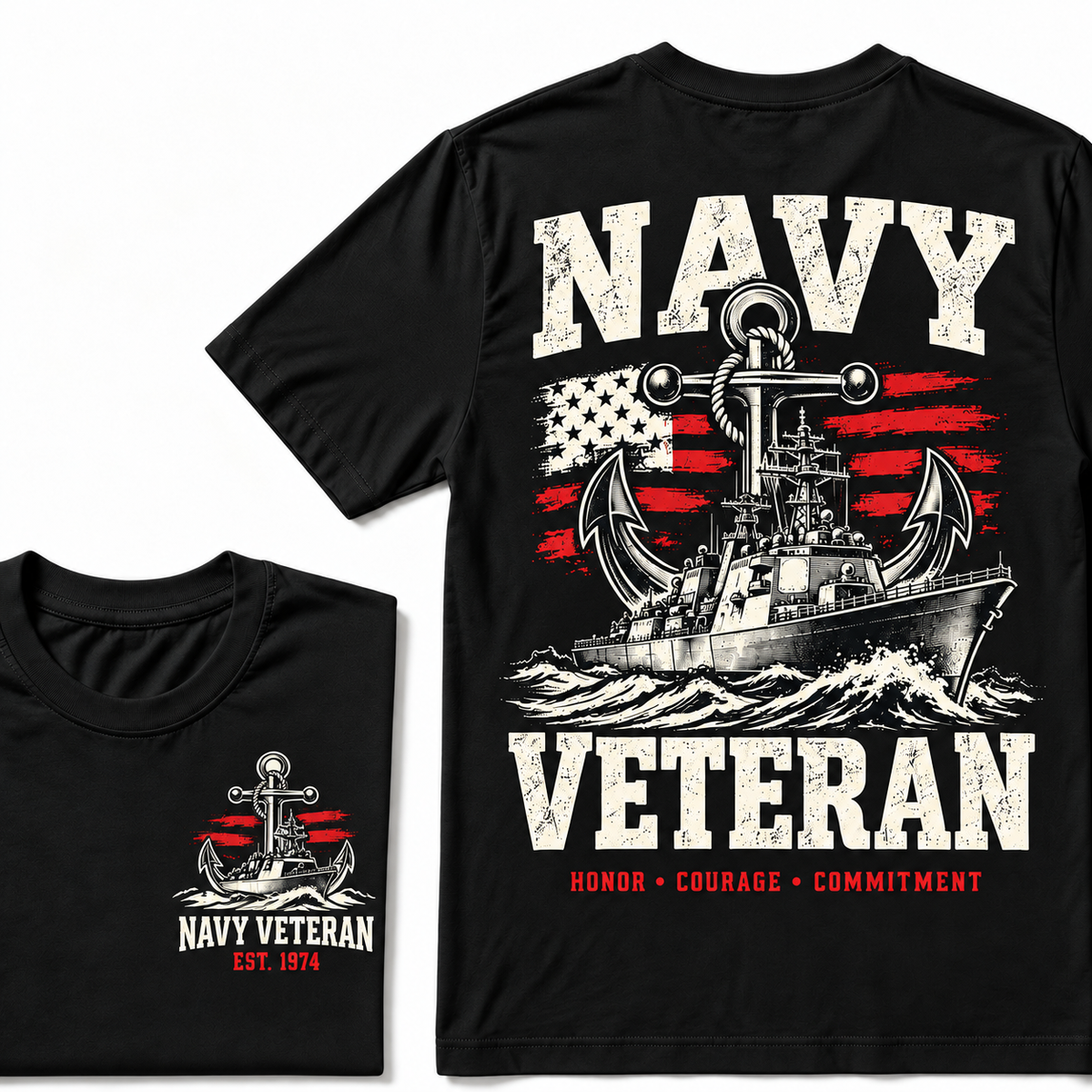 Navy Veteran Honor • Courage • Commitment Custom Year T-shirt