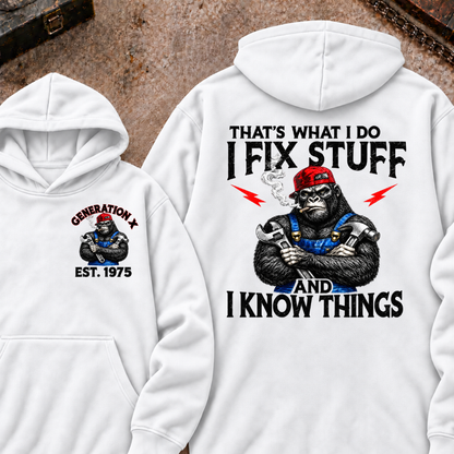 EST.Year That's What I Do I Fix Stuff And I Know Things Mechanic Gorilla Hoodie