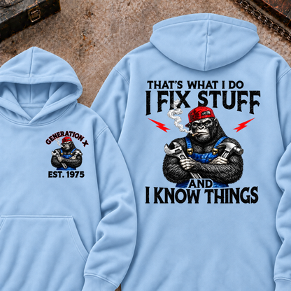 EST.Year That's What I Do I Fix Stuff And I Know Things Mechanic Gorilla Hoodie