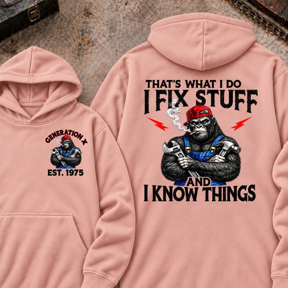 EST.Year That's What I Do I Fix Stuff And I Know Things Mechanic Gorilla Hoodie