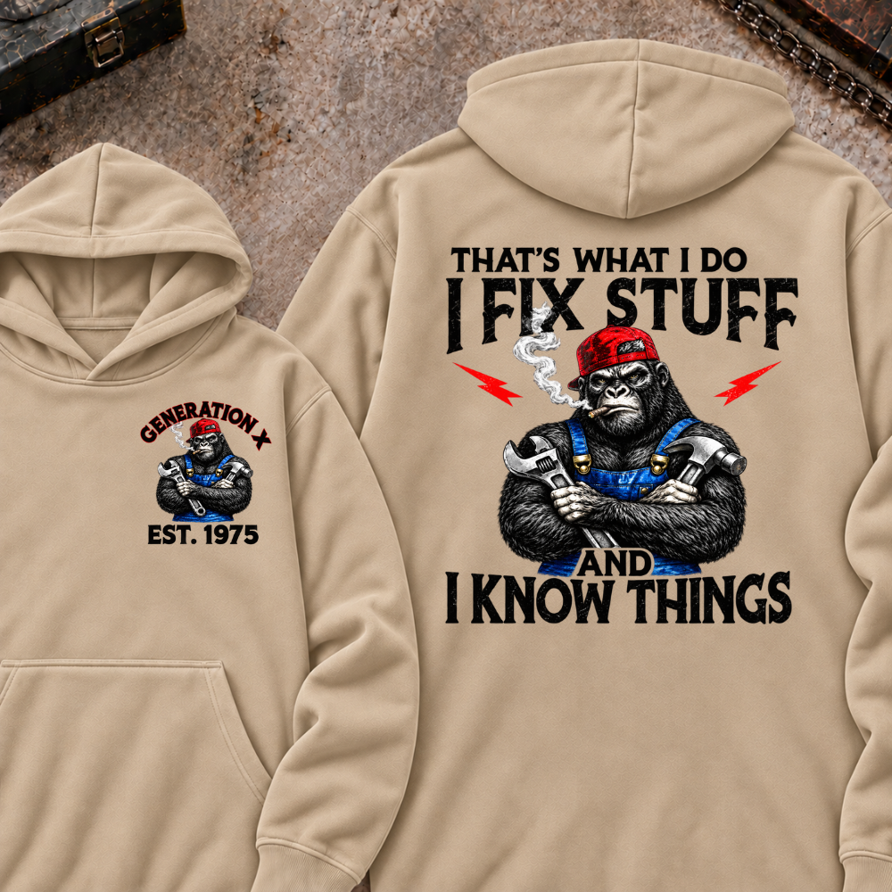 EST.Year That's What I Do I Fix Stuff And I Know Things Mechanic Gorilla Hoodie