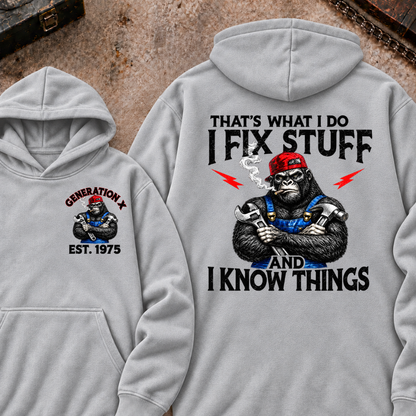 EST.Year That's What I Do I Fix Stuff And I Know Things Mechanic Gorilla Hoodie