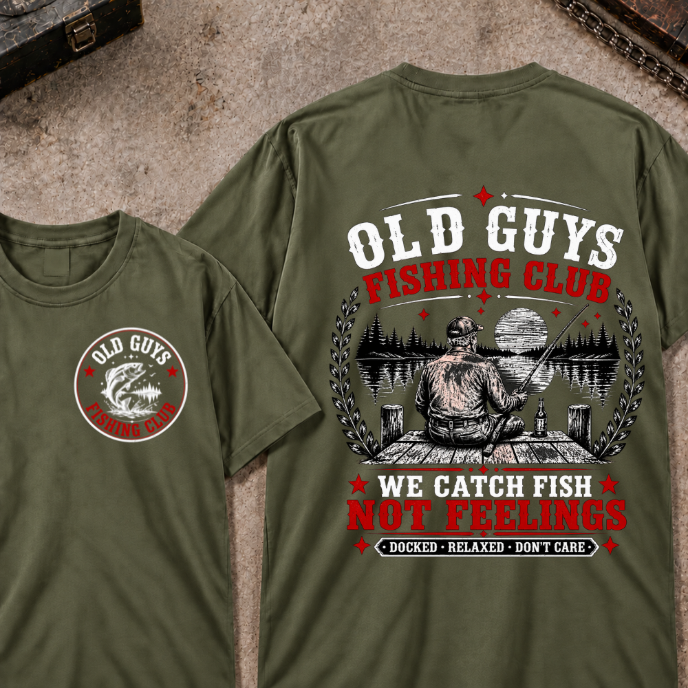 "Old Guys Fishing Club – We Catch Fish, Not Feelings" Crew Neck Tee