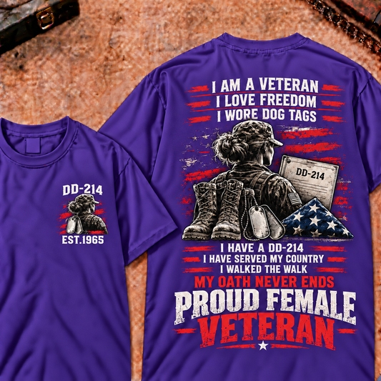 Proud Female Veteran Shirt DD-214 Veterans Day Patriotic Gift for Women Who Served Custom T-shirt