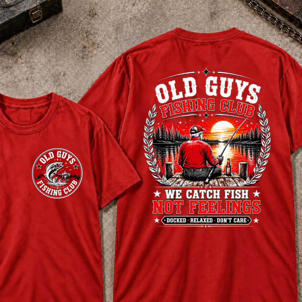 "Old Guys Fishing Club – We Catch Fish, Not Feelings" Crew Neck Tee