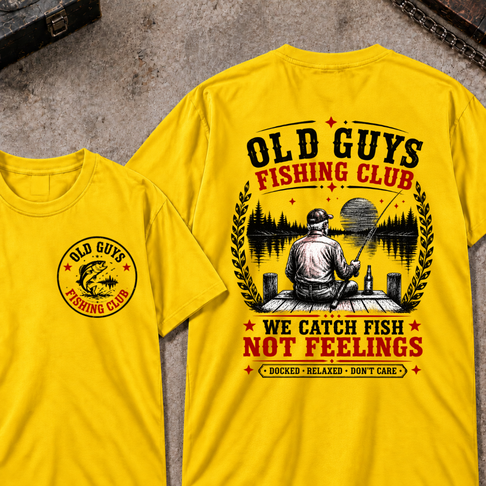 "Old Guys Fishing Club – We Catch Fish, Not Feelings" Crew Neck Tee