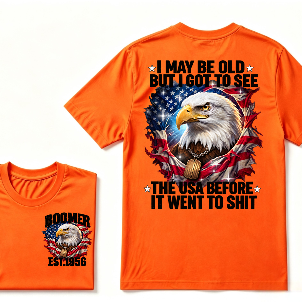 Boomer EST.Year I May Be Old But I Got To See America Longhorn Skull Retro Patriotic Eagle T-shirt