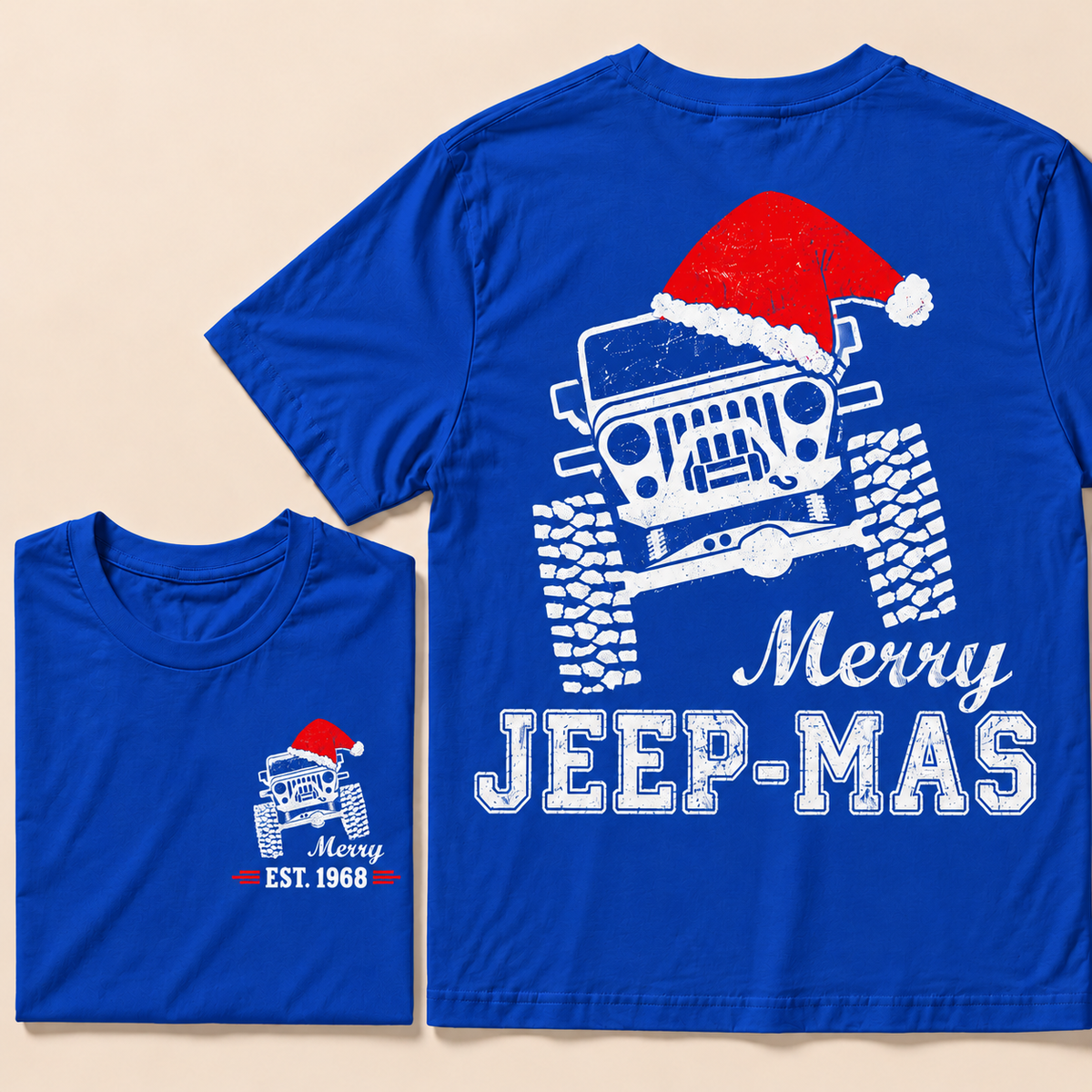 Merry Jeep-Mas – Custom EST.Year Christmas Off-Road Vehicle & Reindeer Antlers T-Shirt