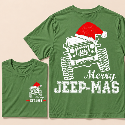 Merry Jeep-Mas – Custom EST.Year Christmas Off-Road Vehicle & Reindeer Antlers T-Shirt