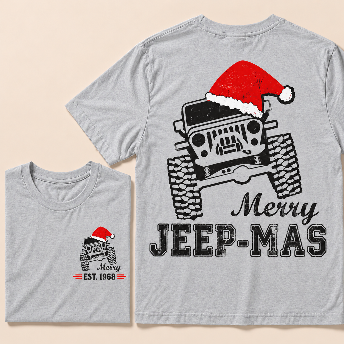 Merry Jeep-Mas – Custom EST.Year Christmas Off-Road Vehicle & Reindeer Antlers T-Shirt