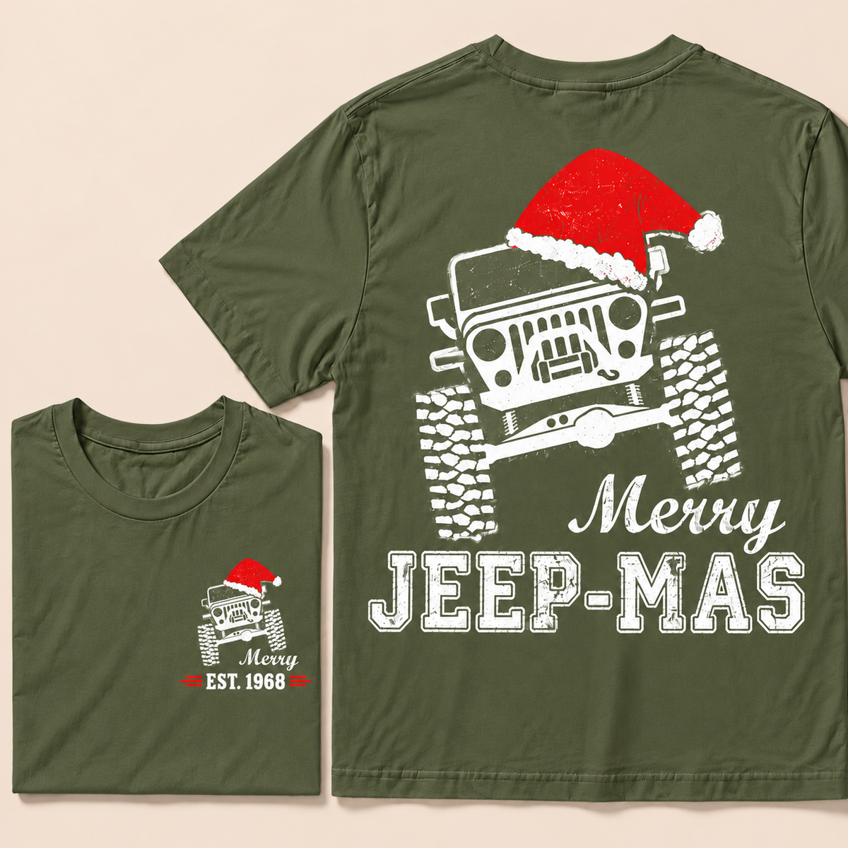 Merry Jeep-Mas – Custom EST.Year Christmas Off-Road Vehicle & Reindeer Antlers T-Shirt