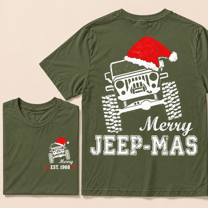 Merry Jeep-Mas – Custom EST.Year Christmas Off-Road Vehicle & Reindeer Antlers T-Shirt
